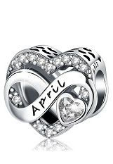 delightful silver heart April birthstone baby charm